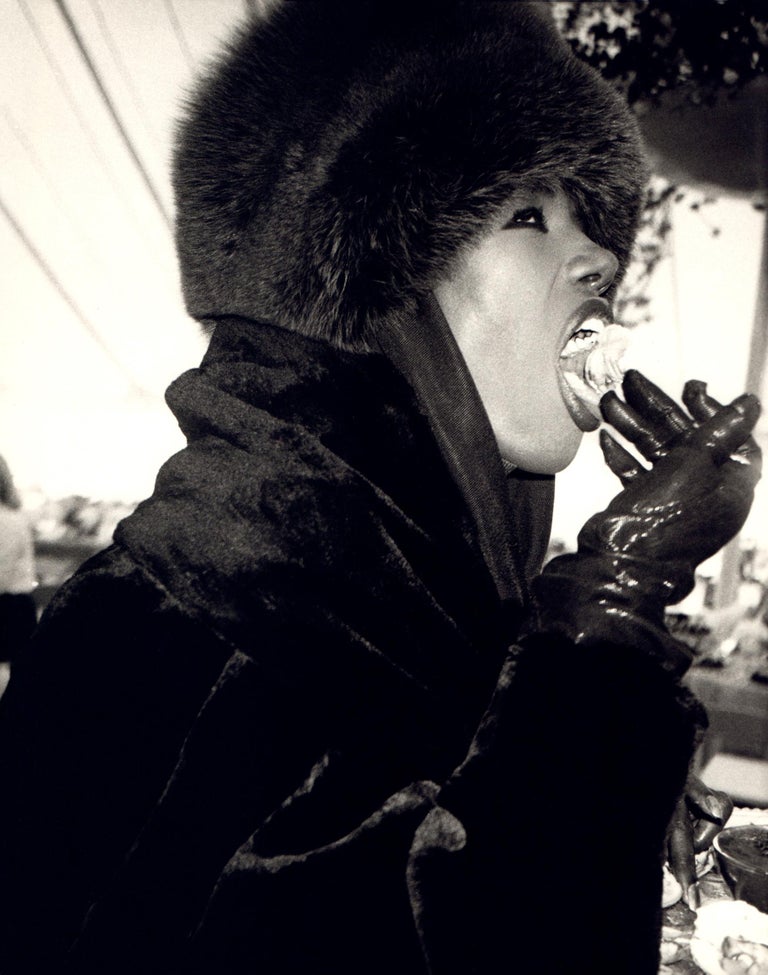 <i>Andy Warhol, Photograph of Grace Jones Eating Cake</i>, 1986. Offered by Hedges Projects