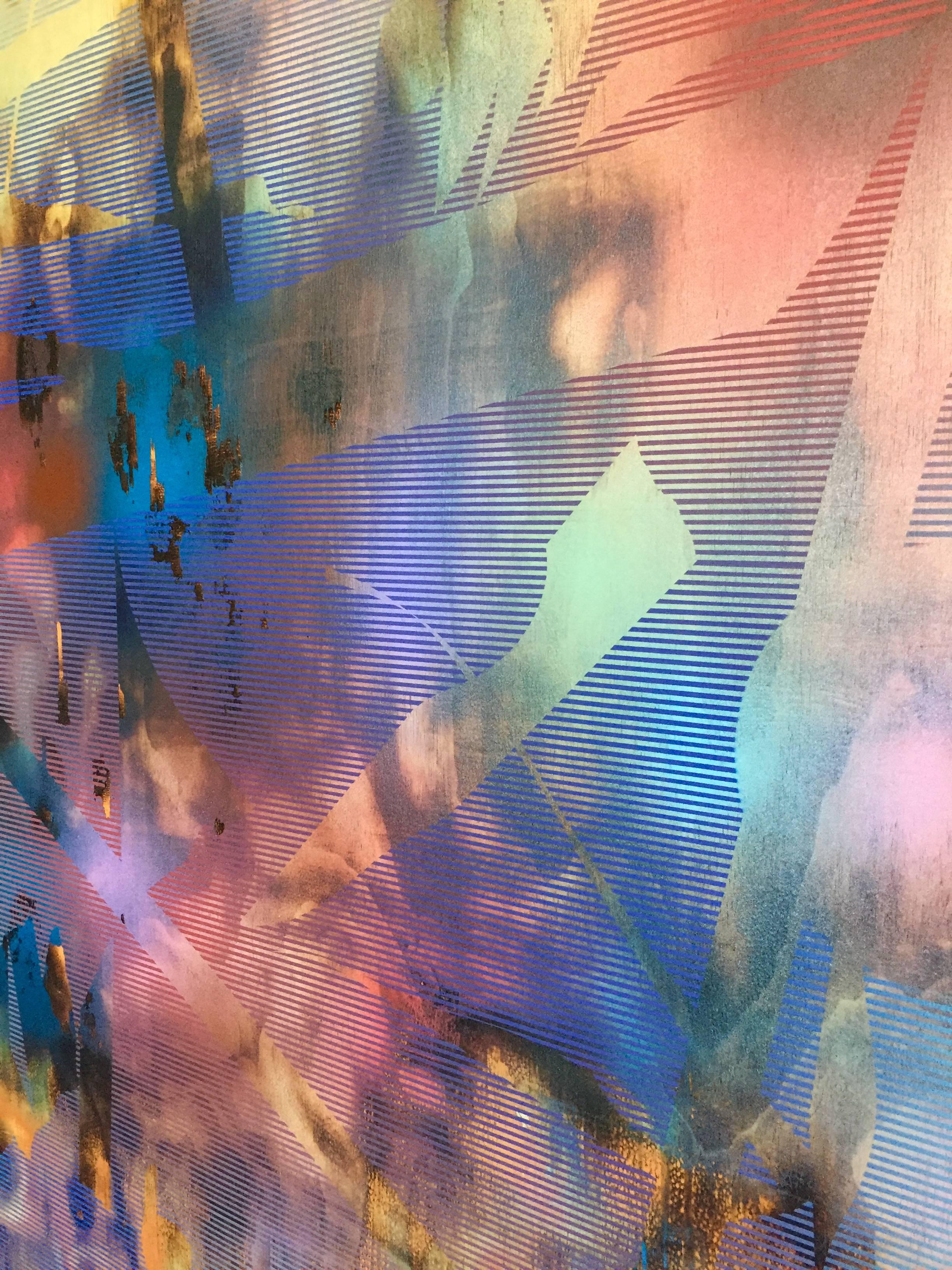 Turbulence 22 (grid painting abstraktes Holz zeitgenössisches farbenfrohes, lebendiges, großes  im Angebot 1