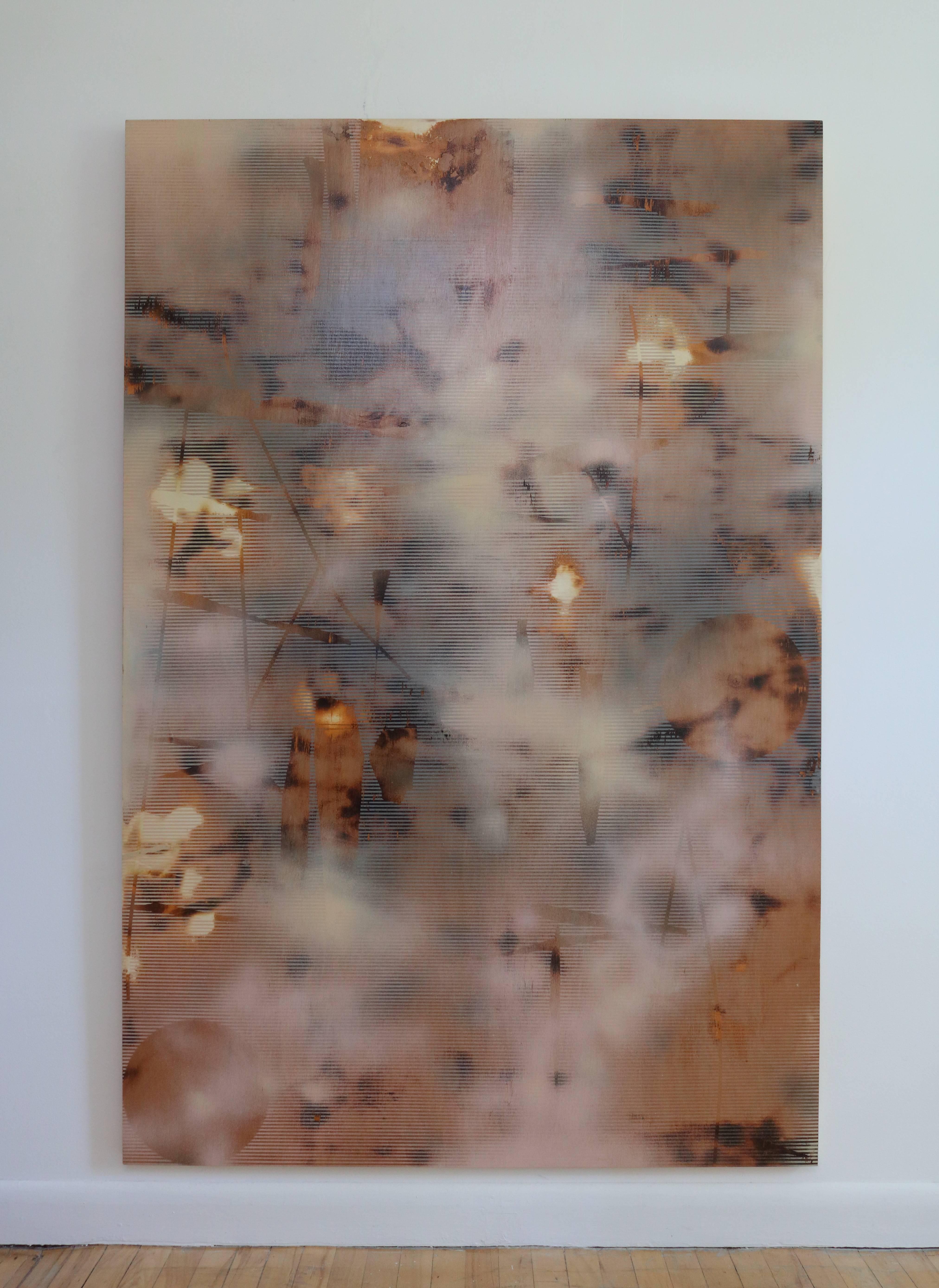 Turbulence 7 (grid painting abstract wood contemporary neutral large scale panel - Painting by Melisa Taylor Metzger