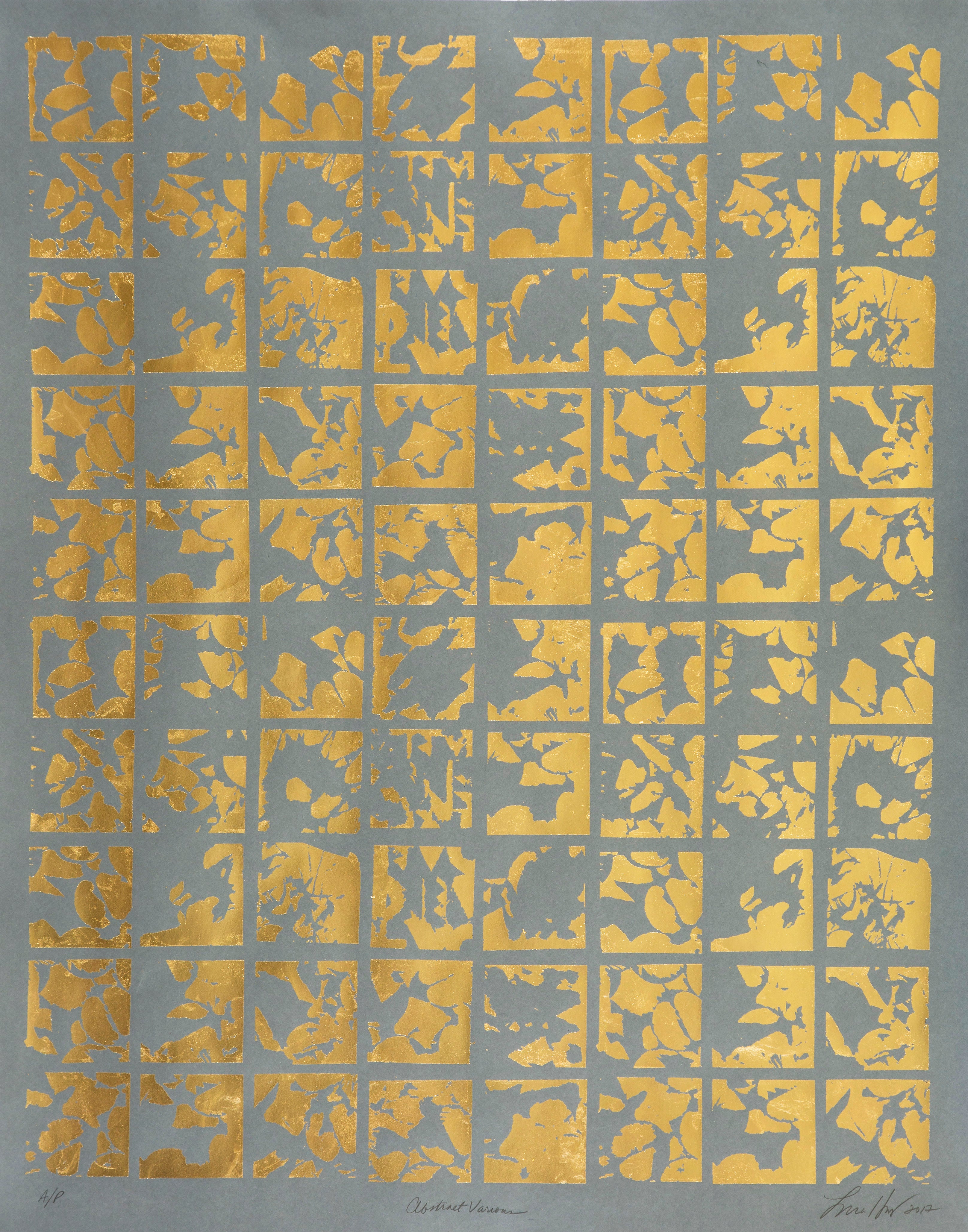 Lisa Hunt Abstract Various Design Gold Grey Metallic Work On