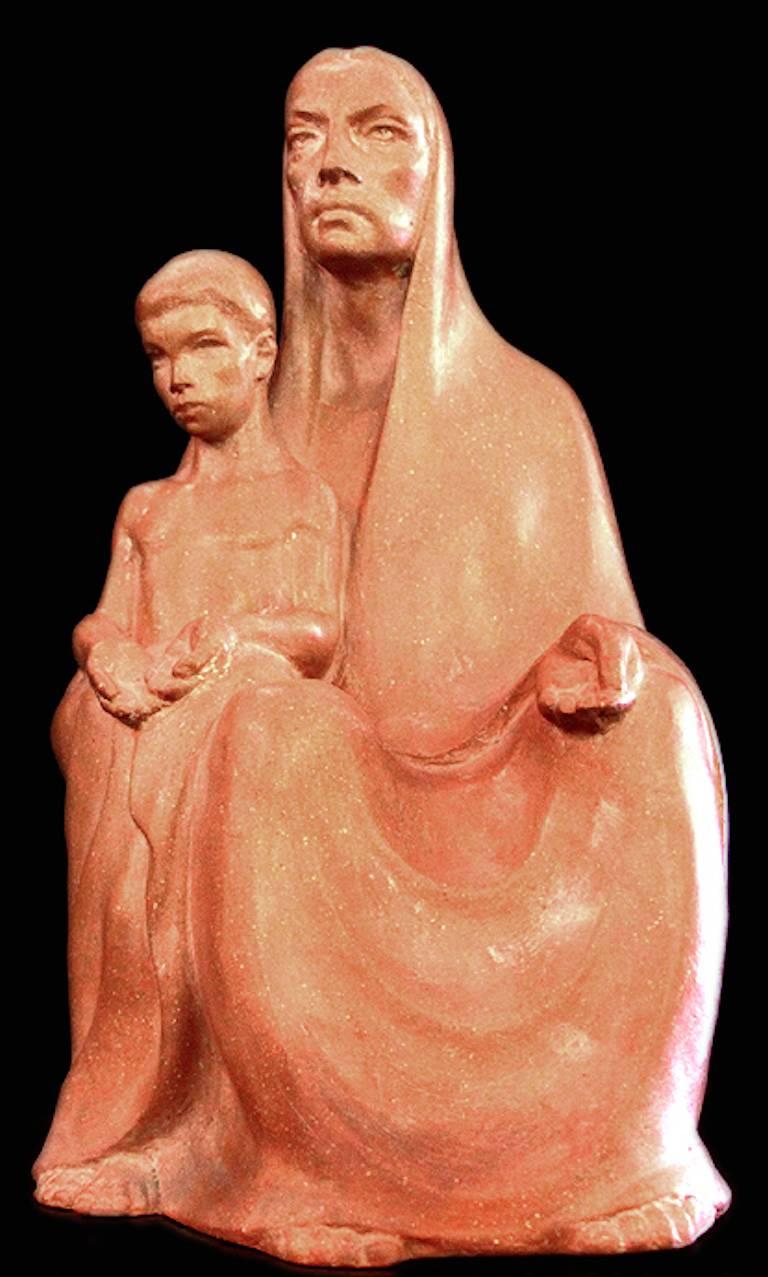 Bernhard Sopher Figurative Sculpture - The Beggers; Bernhard D. Sopher (American-German 1879 - 1949); terracotta