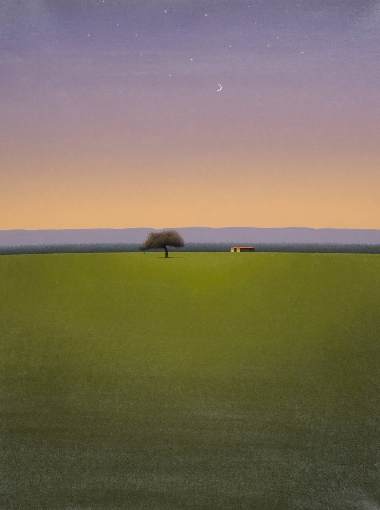 Jose Basso Landscape Painting - Luna Creciente Al Atardecer