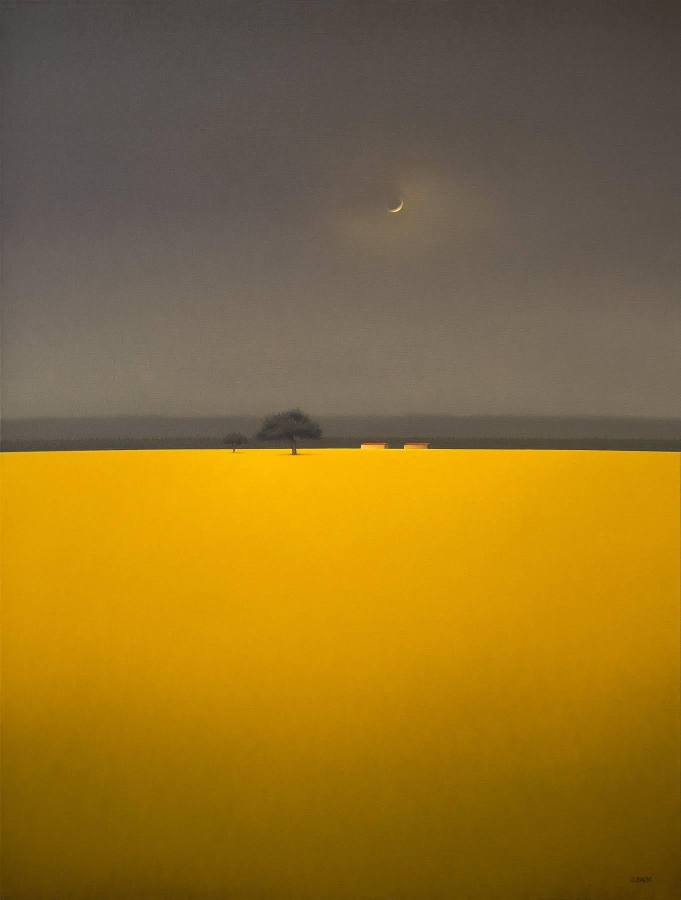 Jose Basso Landscape Painting - Luna Creciente con Campo Amarillo