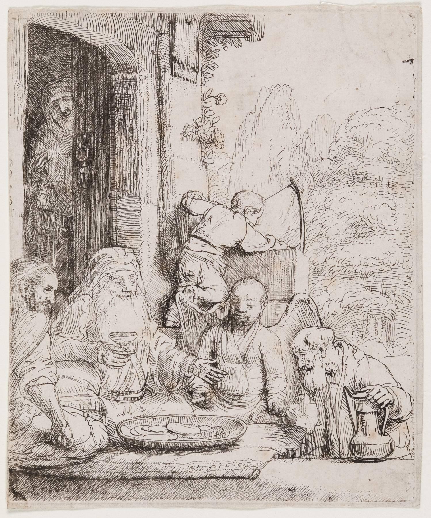 Rembrandt van Rijn Figurative Print - Abraham Entertaining the Angels