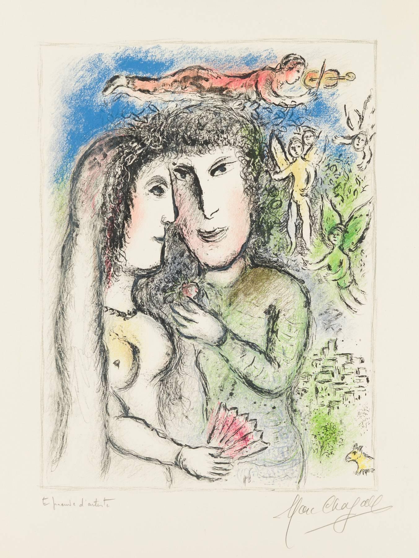 Marc Chagall Figurative Print - The Angel Violinist