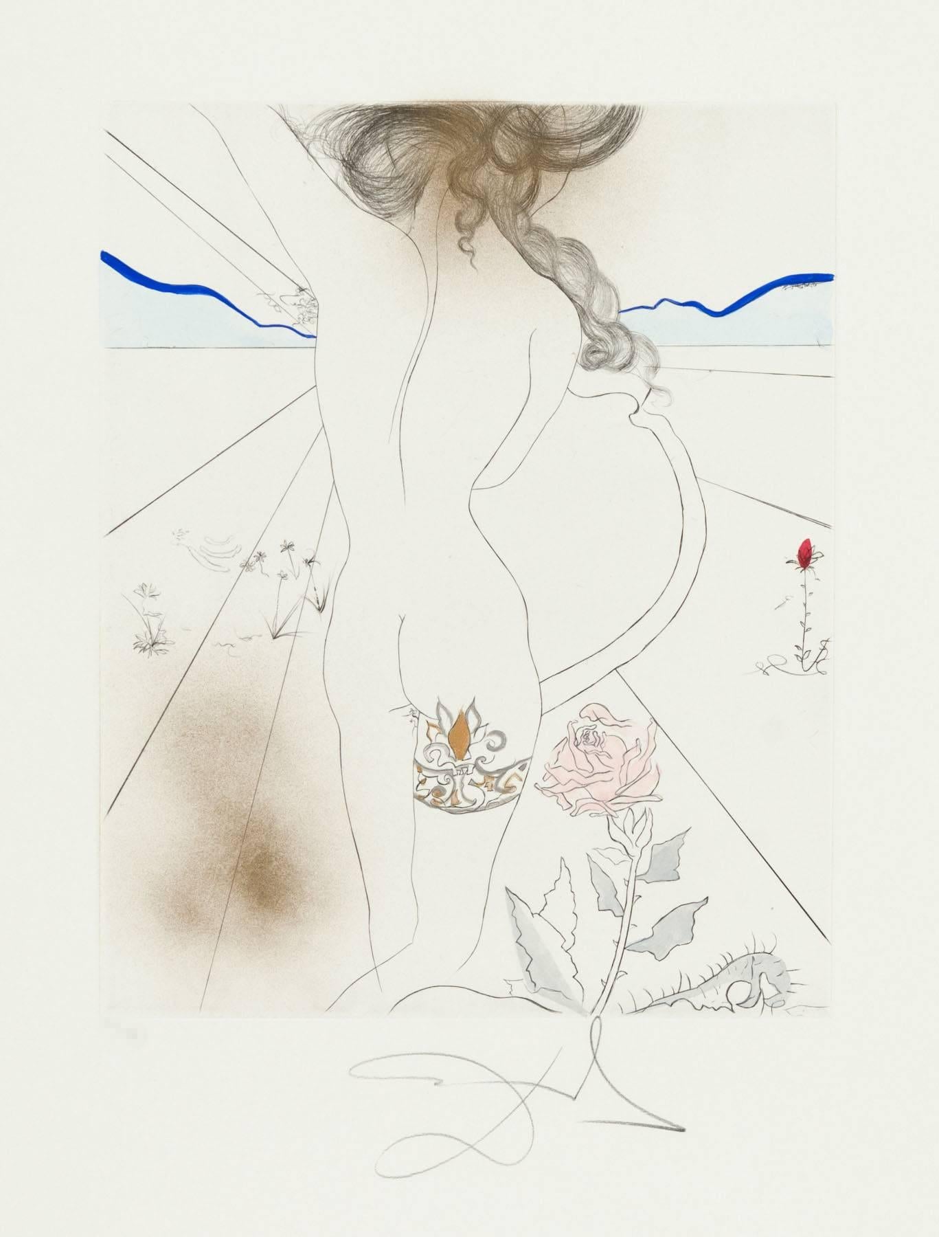 Salvador Dalí Figurative Print - Nude with Garter