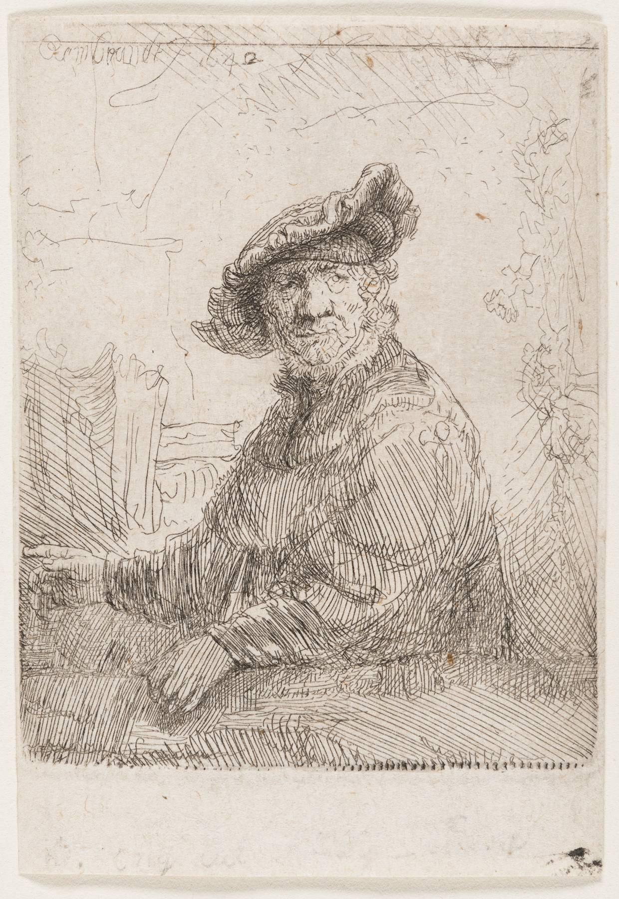 Rembrandt van Rijn Figurative Print - Man in an Arbour