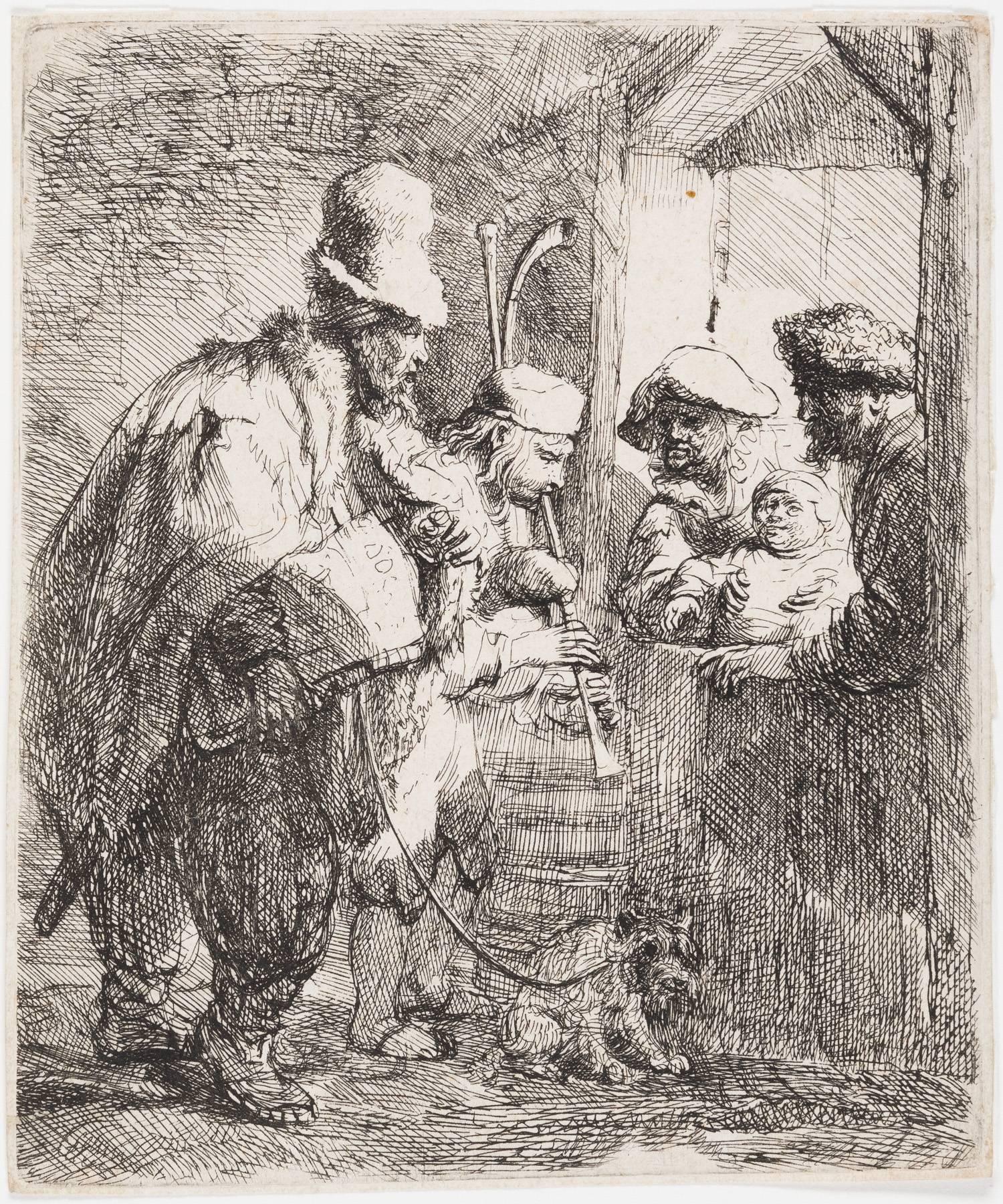 Rembrandt van Rijn Figurative Print - The Strolling Musicians