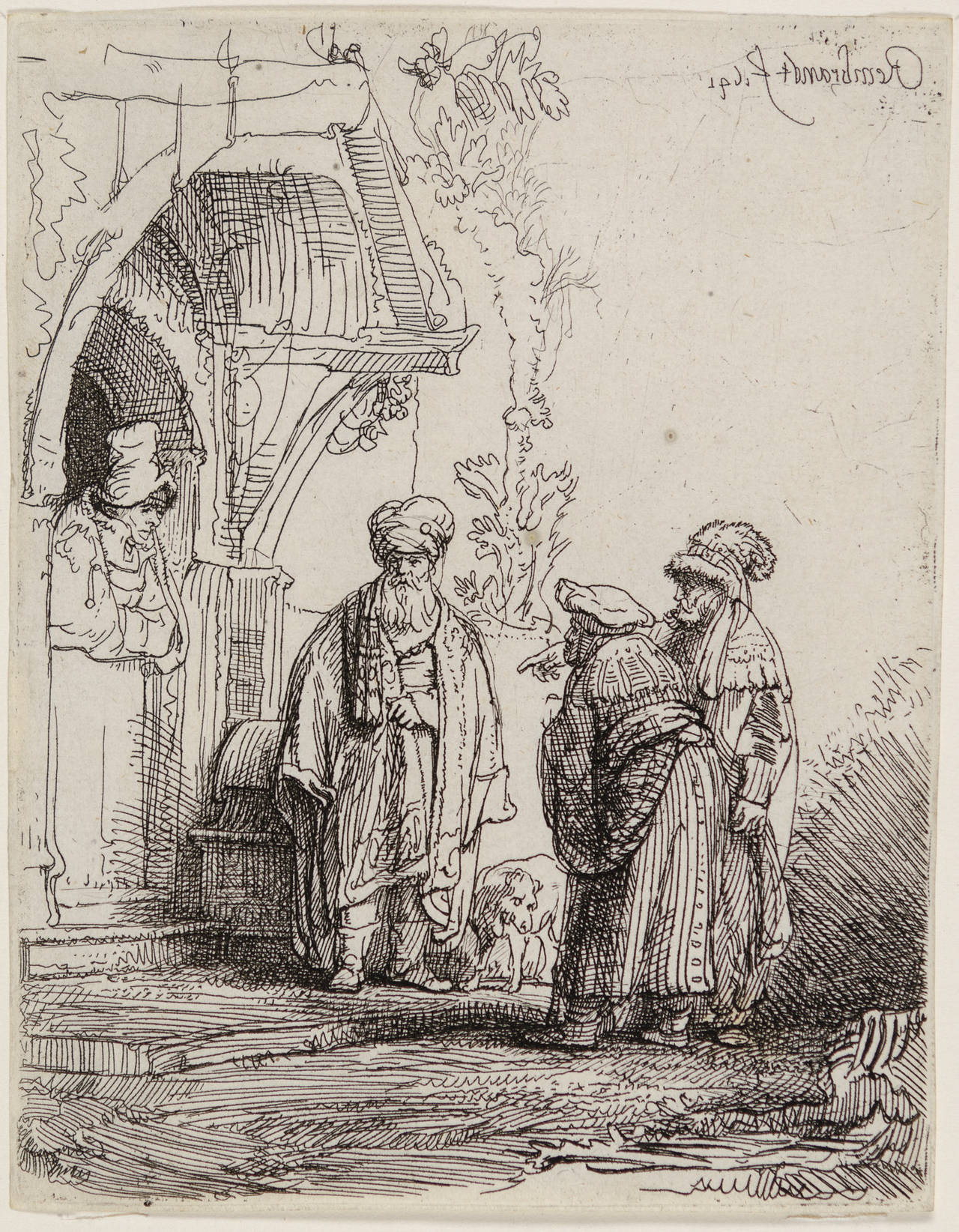 Rembrandt van Rijn Figurative Print - Three Oriental Figures (also known as Jacob and Laban)