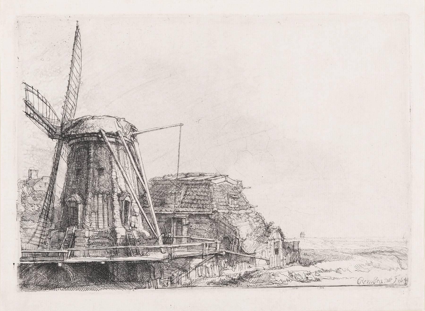 Rembrandt van Rijn Landscape Print - The Windmill