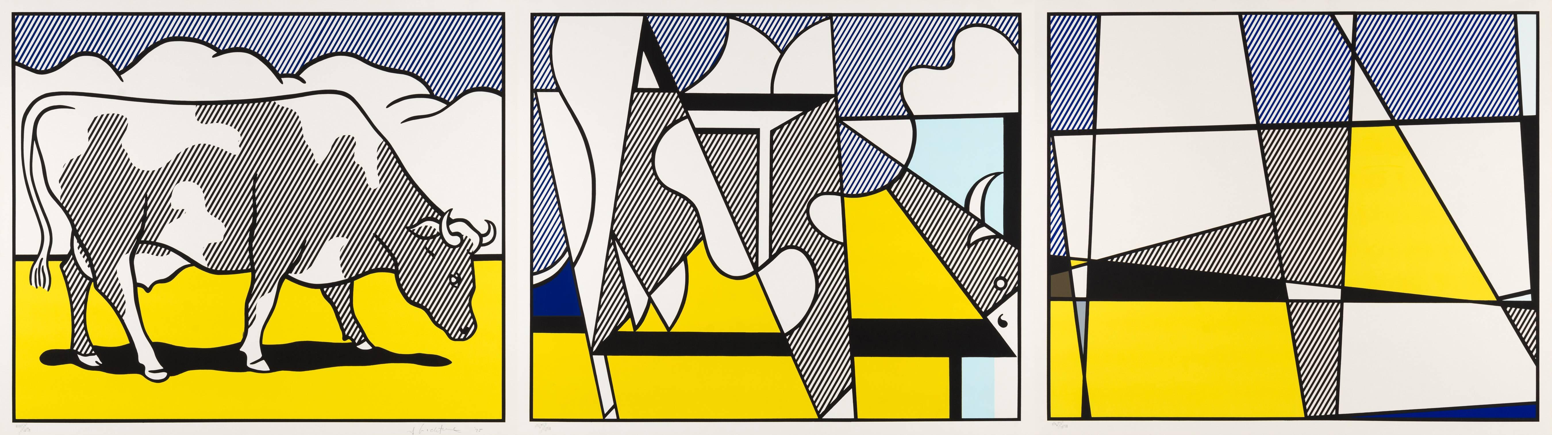 Roy Lichtenstein Animal Print - Cow Going Abstract (Triptych)