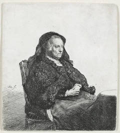 Antique The Artist’s Mother seated at a table, looking right: Three quarter length