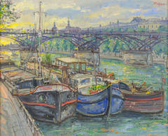 Barges in Paris by Pond des Arts