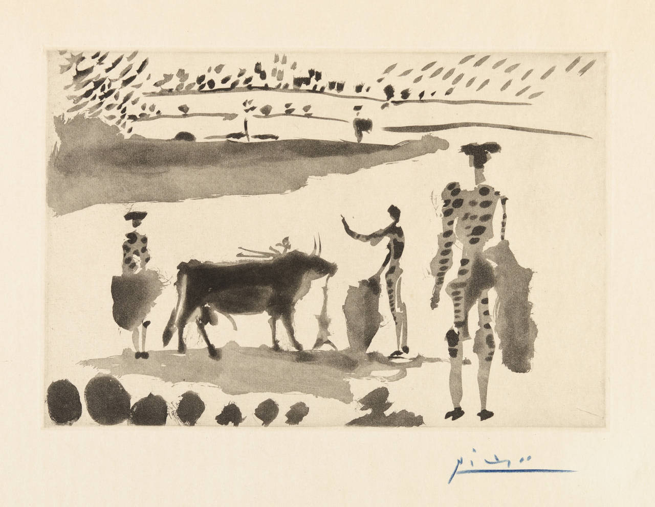 Pablo Picasso Figurative Print - After the Thrust the Bullfighter Indicates the Death of the Bull