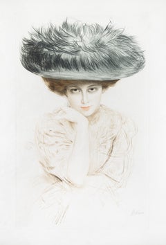 FEMME AU GRAND CHAPEAU BLEU