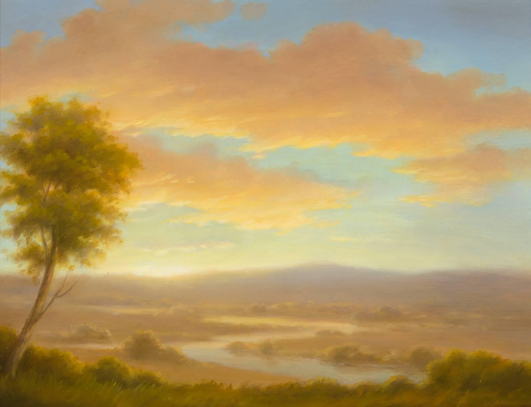 Jane Bloodgood-Abrams Landscape Painting – River Valley- Sonnenuntergang