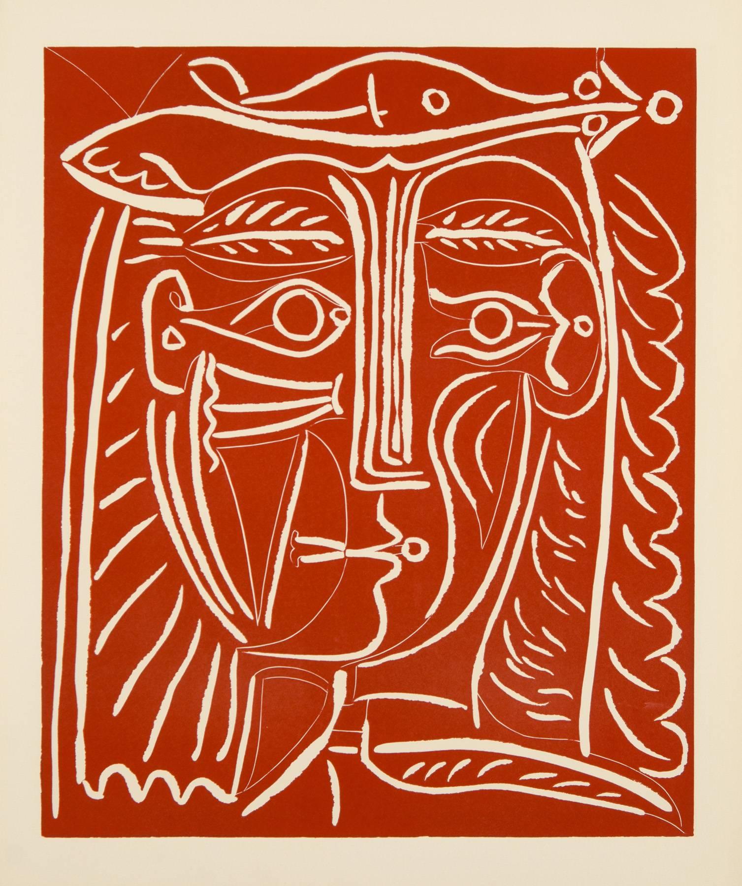 Pablo Picasso Figurative Print - TÊTE DE FEMME AU CHAPEAU / PAYSAGE AVEC BAIGNEURS