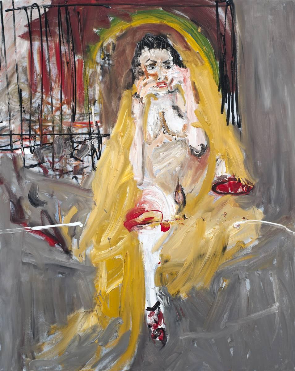 Michael Hafftka Figurative Painting - Undercover. Expressionist figurative oil painting of female nude on the street
