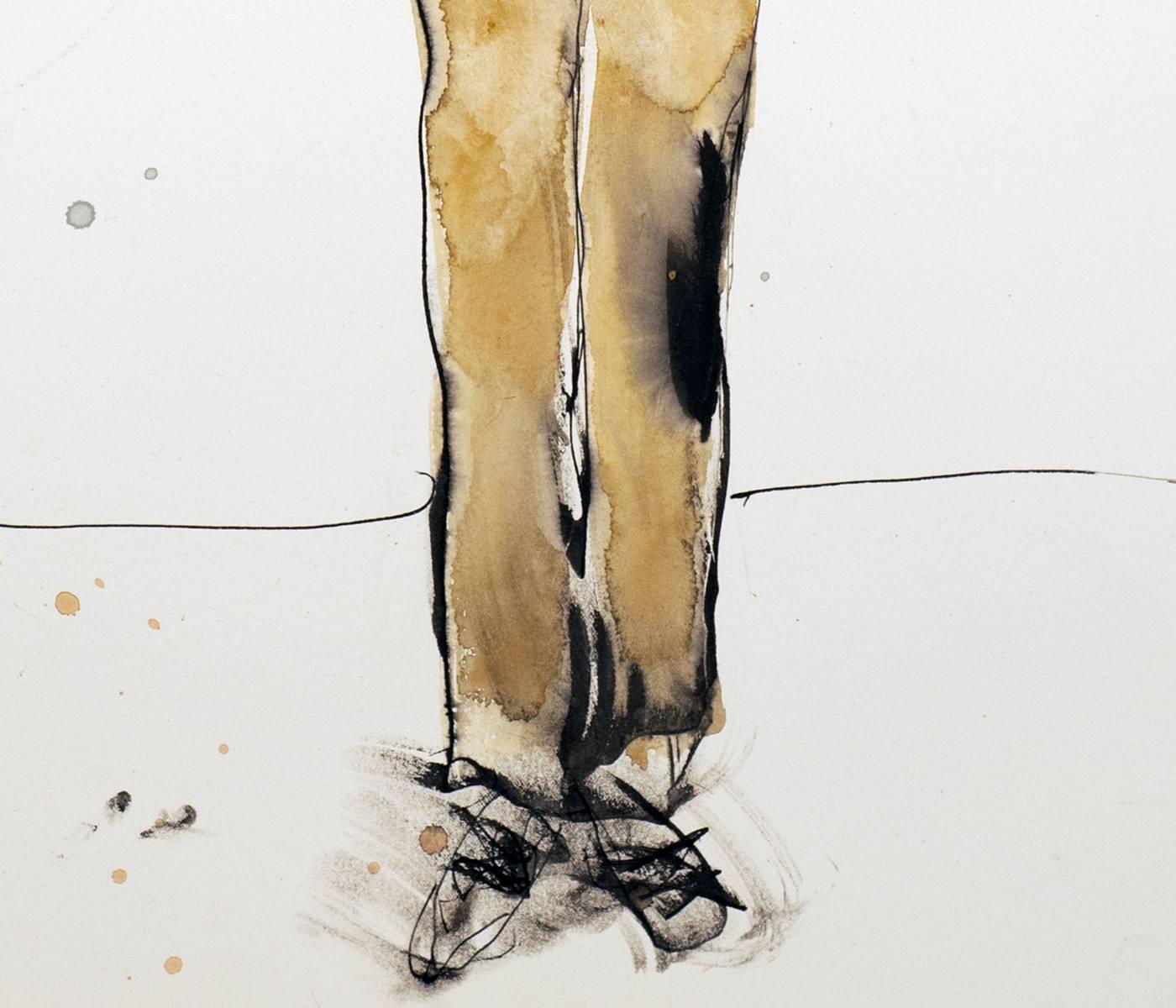 Self Portrait of the artist, standing man, watercolor painting on white paper. For Sale 1
