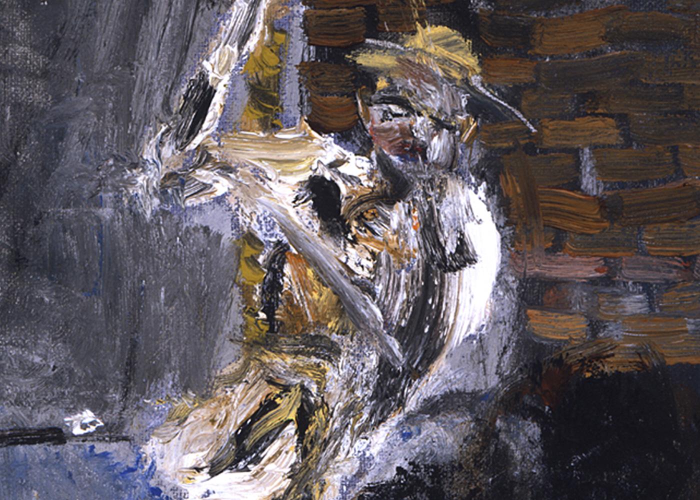 Escape. War painting, man trying to escape, tunnel, Holocaust related - Expressionist Painting by Michael Hafftka