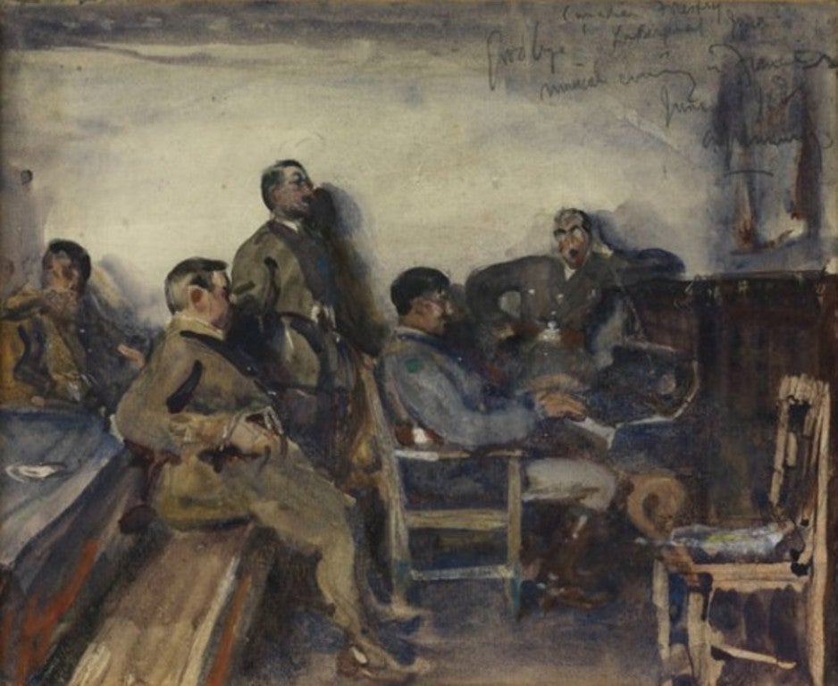 Alfred Munnings Figurative Art - Canadian Troops Around The Piano