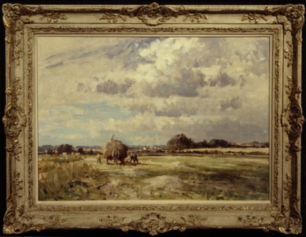 Edward Seago Landscape Painting - Cating The Marsh Hay
