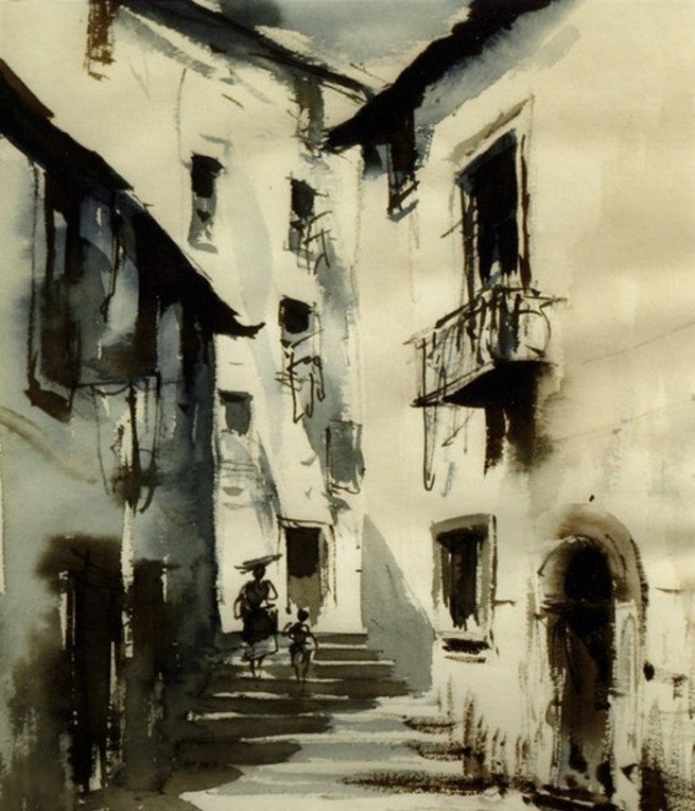 Edward Seago Landscape Art - In The Alfama, Lisbon, Portugal