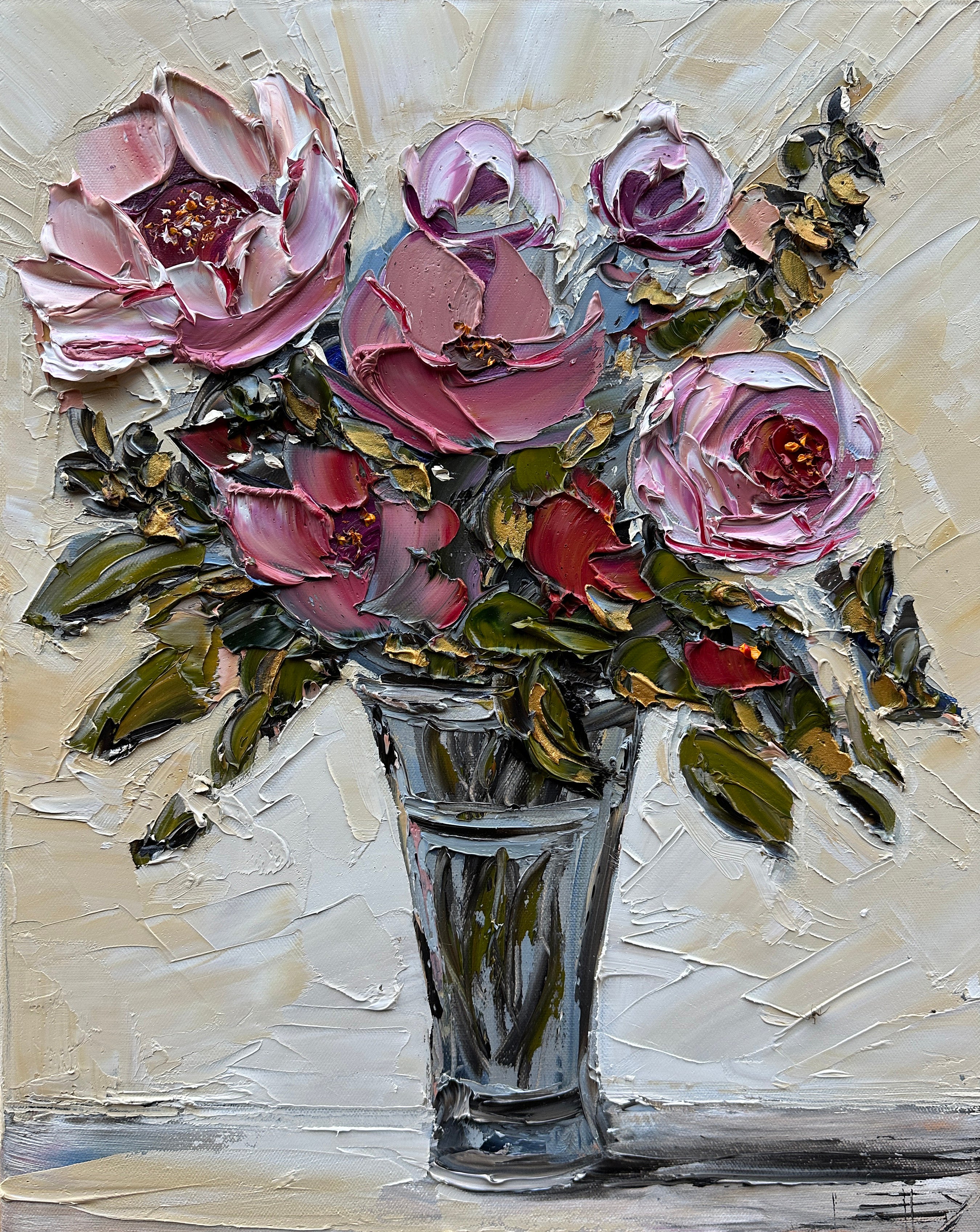 Lisa Elley Still-Life Painting - Petals at First Light, Oil Painting