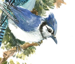 Blue Jays Among the Pines, Original Painting