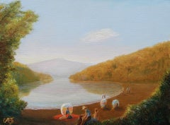 Il lago del Vermont d'estate, dipinto a olio
