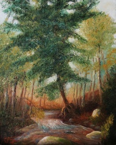Pine Tree by the Stream, Oil Painting