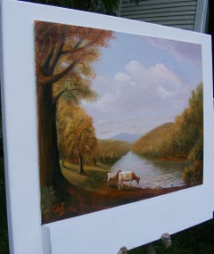 Cows by a River, Oil Painting