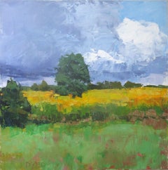 Campo amarillo con nubes, cuadro original