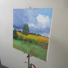 Campo amarillo con nubes, cuadro original