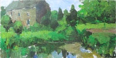 Casa con estanque, Francia, pintura original