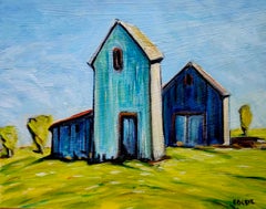 Capanno e fienile blu, Virginia radiosa, dipinto a olio