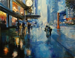 Hustle, Bustle, and Rain, Oil Painting