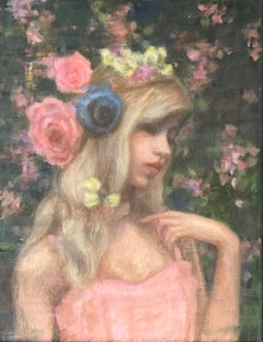 Pear Blossoms and Sweet Peas, Oil Painting