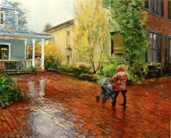 Rainy Stroll Homecoming, Oil Painting