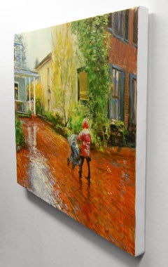 Rainy Stroll Homecoming, Oil Painting