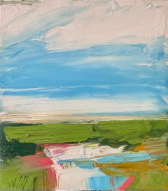 Vista de la tarde, pintura al óleo abstracta