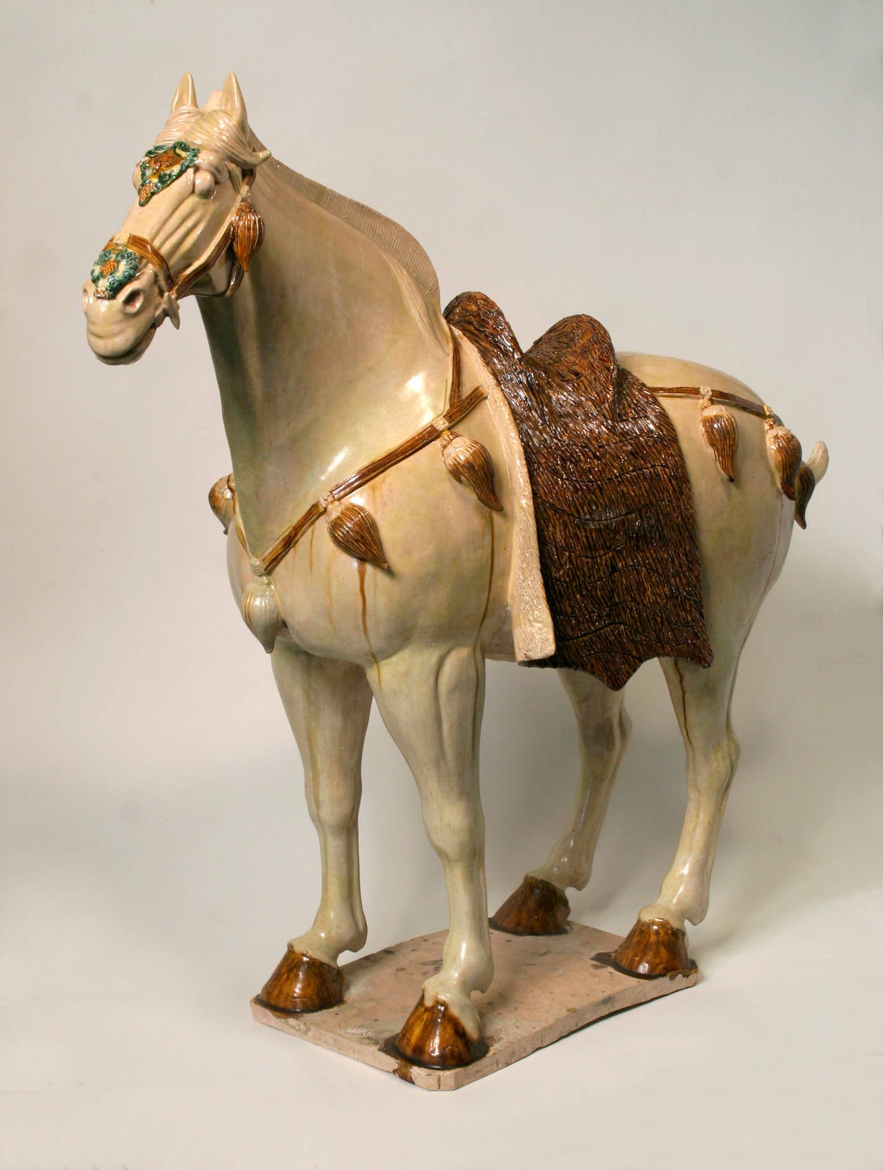 Unknown Figurative Sculpture - Sancai-Glazed Horse with Cut Fur Blanket