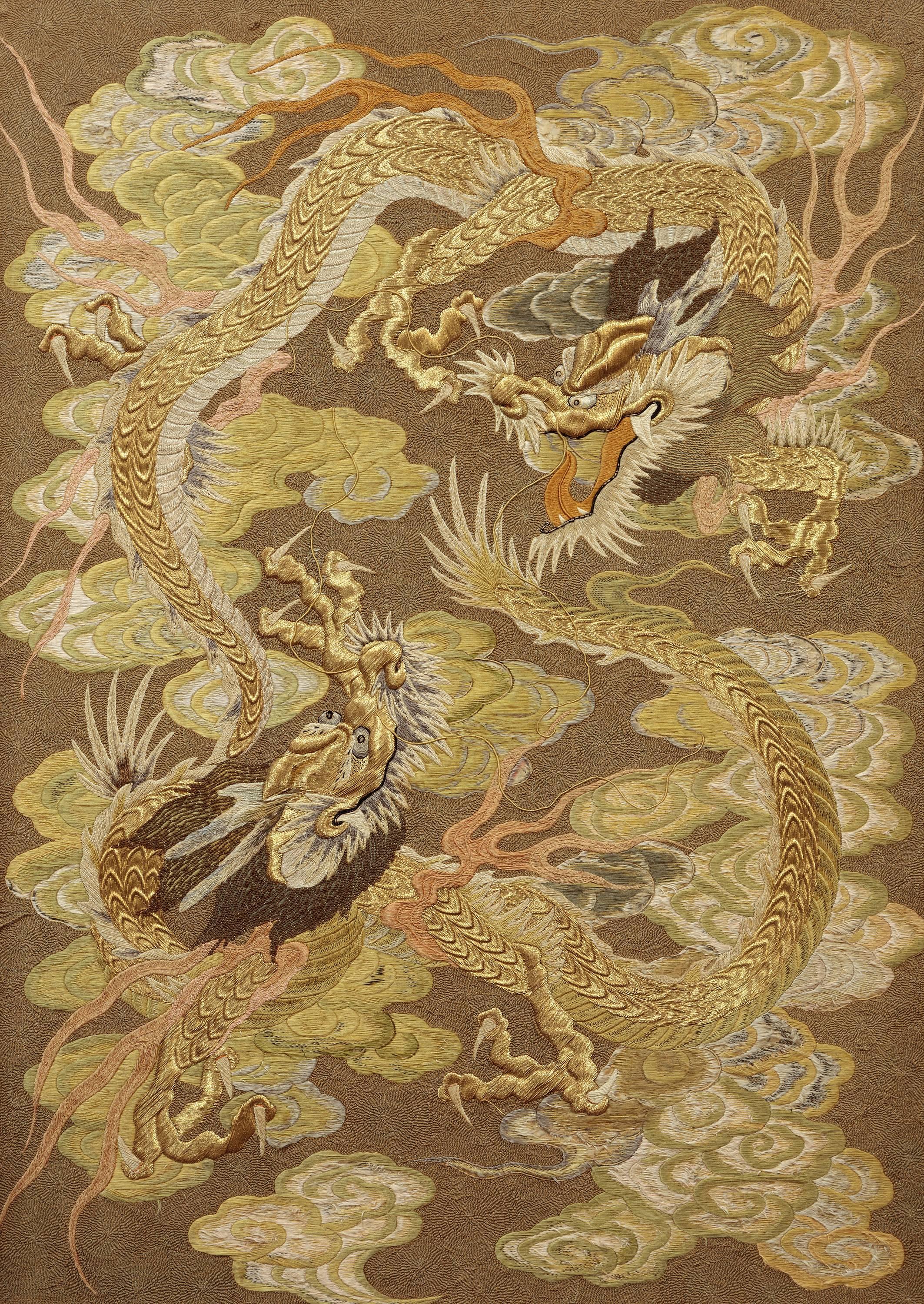 Silk Embroidery with Dragons - Art by Unknown