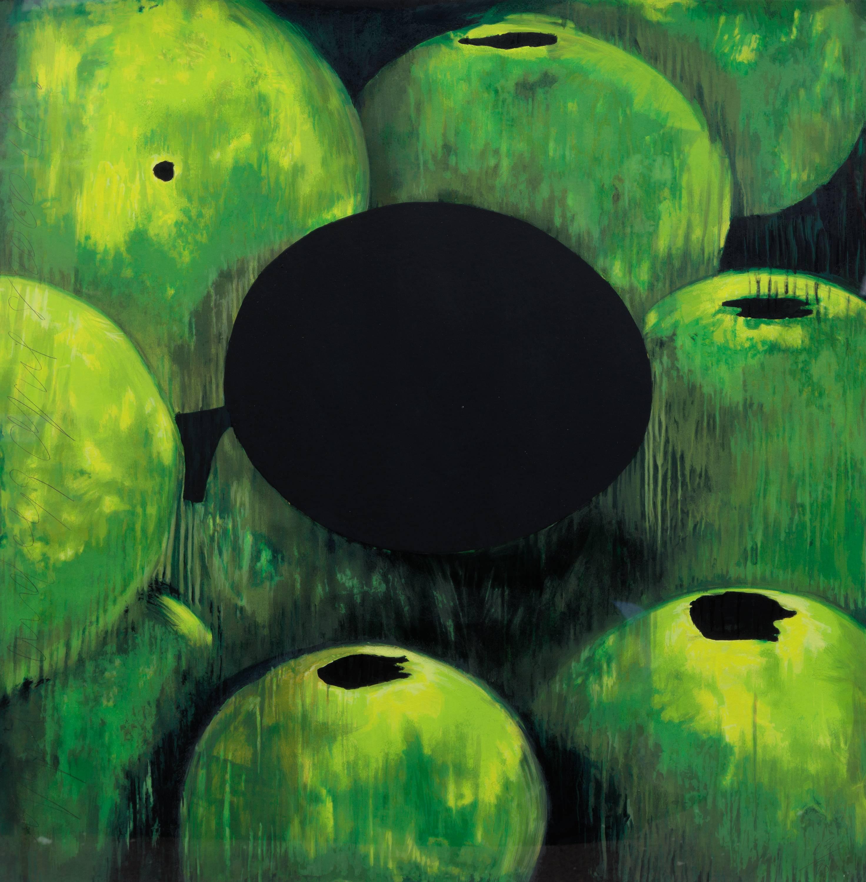 Donald Sultan Still-Life Print - Green Apples and Egg