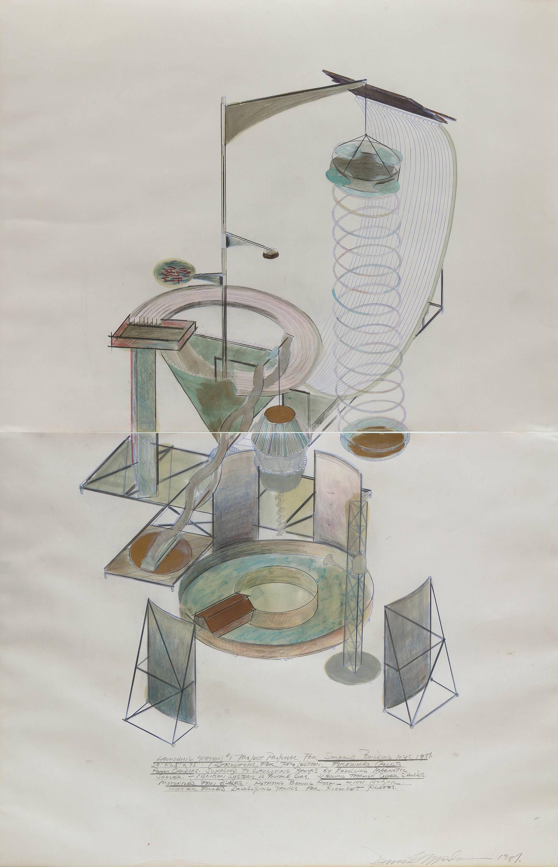 Dennis A. Oppenheim Abstract Drawing – Abschussstation #1
