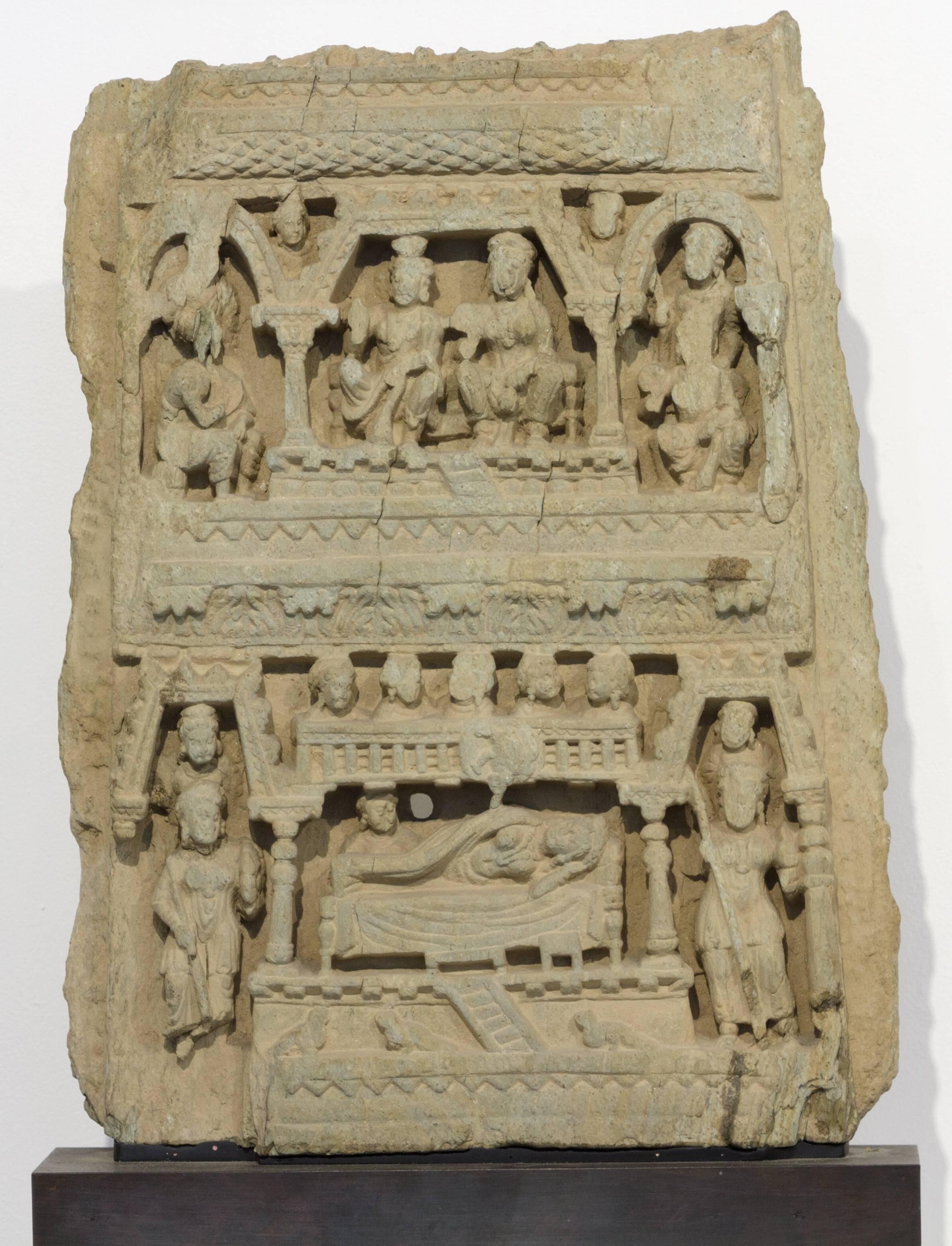 Unknown Figurative Sculpture - Gandharan Frieze with Scenes from the Life of Buddha