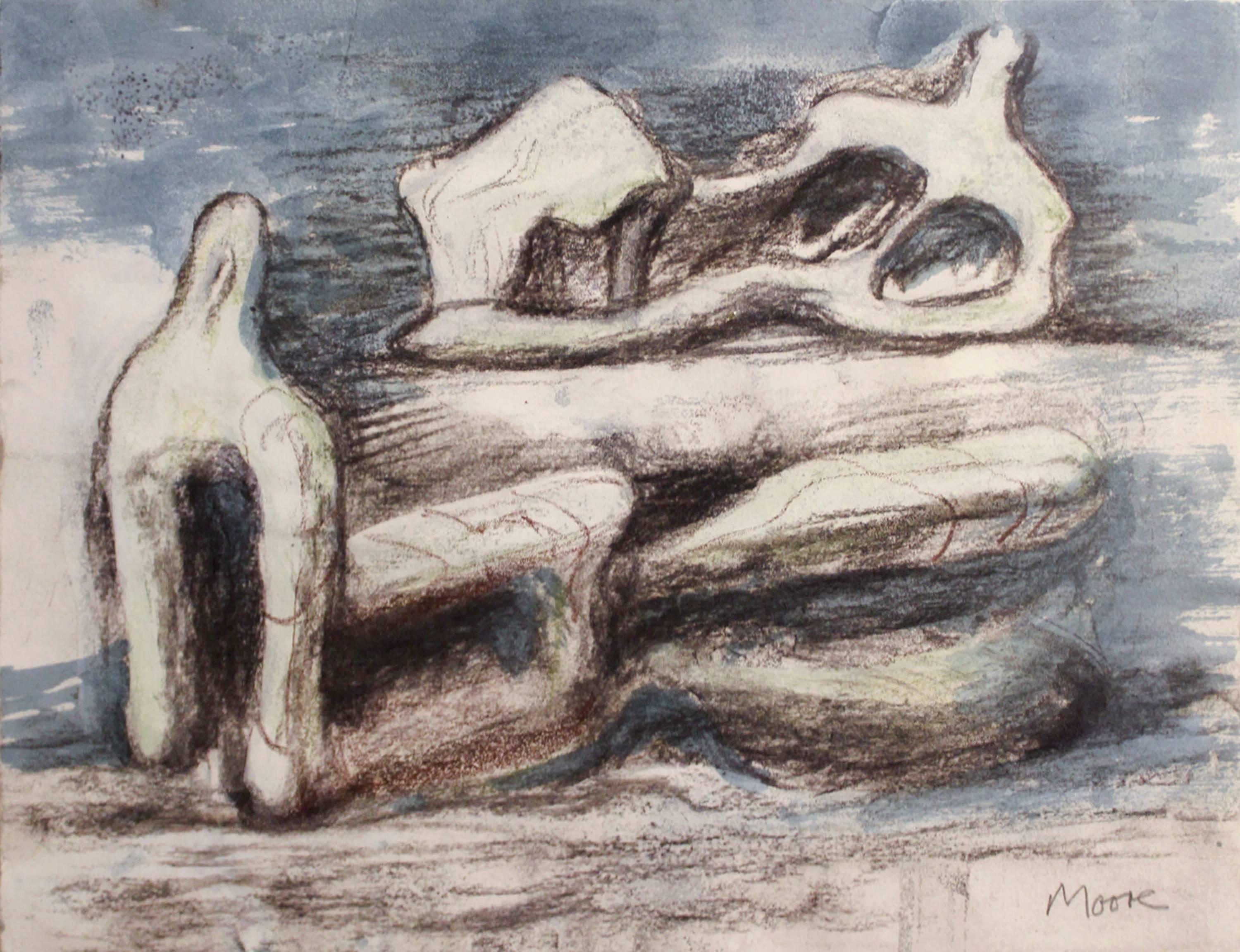 Henry Moore Figurative Art – Liegestühle und -figuren