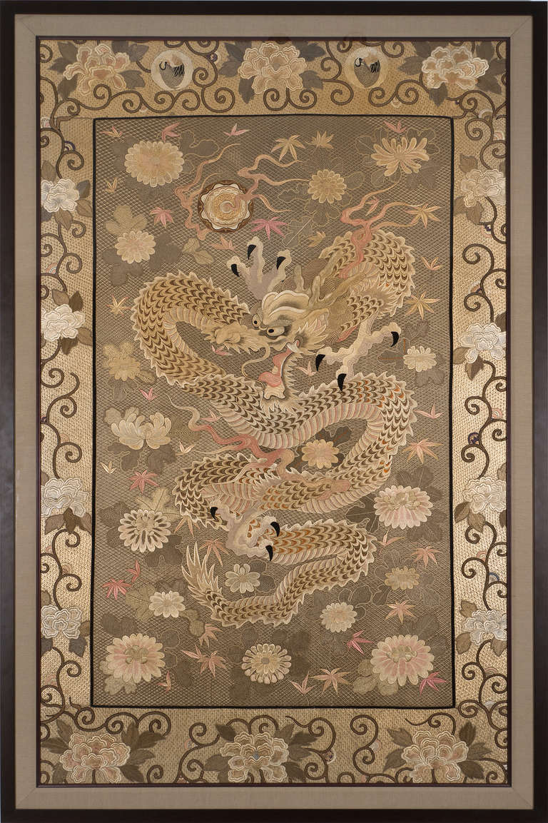 Dragon and Flaming Pearl Embroidery - Mixed Media Art by Unknown