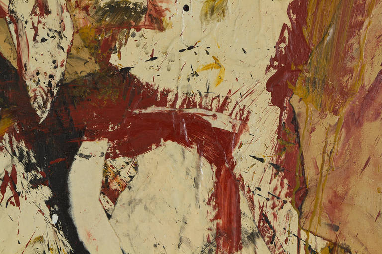 Ein abstraktes Gemälde in Acryl und Papier auf Leinwand des Nachkriegskünstlers Arne Hiersoux. 