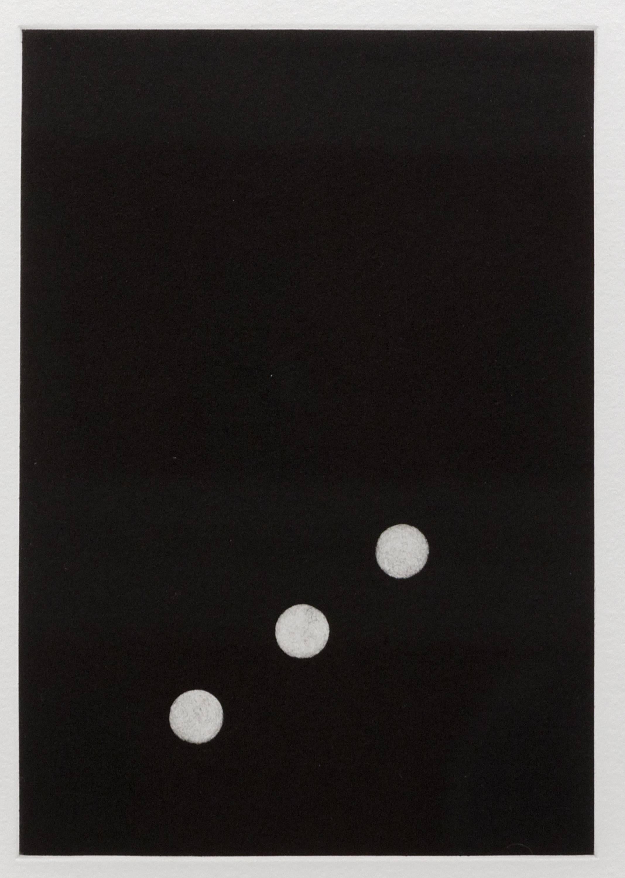 An etching and aquatint depicting a black domino tile with three white dots by Post War artist Donald Sultan. Signed left side, Illegible. Edition lower right, 